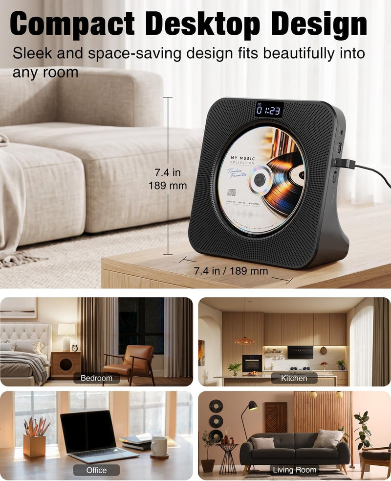 MEGATEK Portable CD Player with Bluetooth RX/TX, FM Radio & USB - Black
