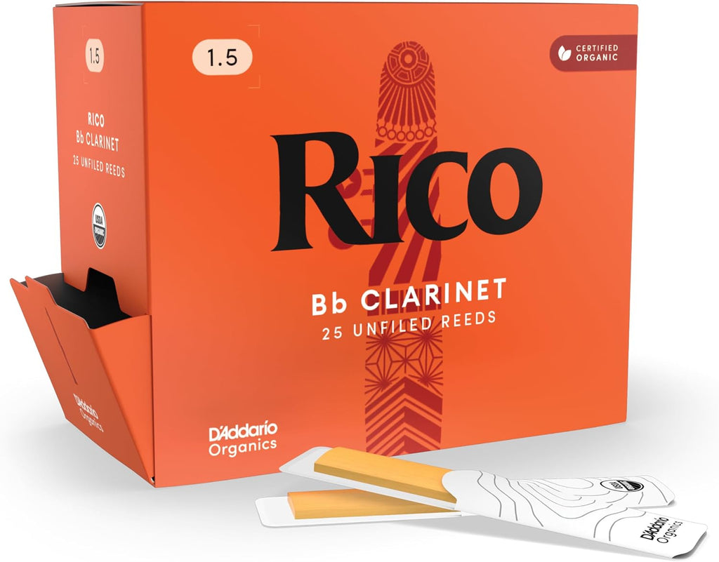 Rico Organic Bb Clarinet Reeds, Strength 1.5, 25 Pack