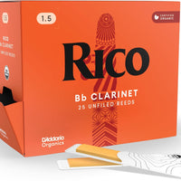 Rico Organic Bb Clarinet Reeds, Strength 1.5, 25 Pack