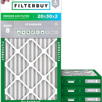 Filterbuy 20x30x2 Air Filter MERV 8 Dust & Allergy Defense (4-Pack)