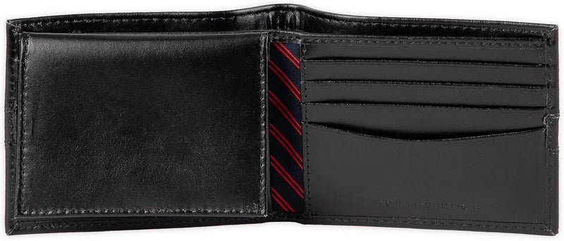 Tommy Hilfiger Men's Leather Wallet – Slim Bifold with 6 Credit Card Pockets and Removable ID Window, Casual Black Ranger, One Size