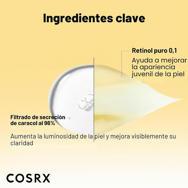 COSRX Snail 96% Mucin Power Essence 2ea y Retinol 0.1% Cream Mini Sample 1ea, juego de inicio de piel de vidrio, exclusivo de Amazon, kit de cuidado de la piel coreano hidratante y reafirmante diario,