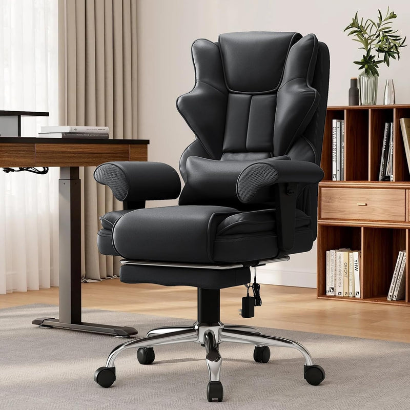 Silla ejecutiva de oficina con calefacción y masaje de 7 puntos, reposapiés