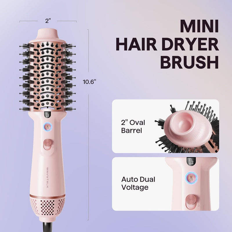 Wavytalk Cepillo secador de pelo de doble voltaje para Perú y viajes internacionales, mini cepillo jet de 110 V-240 V, cepillo secador de pelo iónico que reduce el daño, cabello lacio