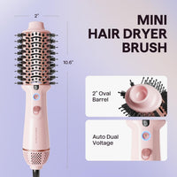 Wavytalk Cepillo secador de pelo de doble voltaje para Perú y viajes internacionales, mini cepillo jet de 110 V-240 V, cepillo secador de pelo iónico que reduce el daño, cabello lacio