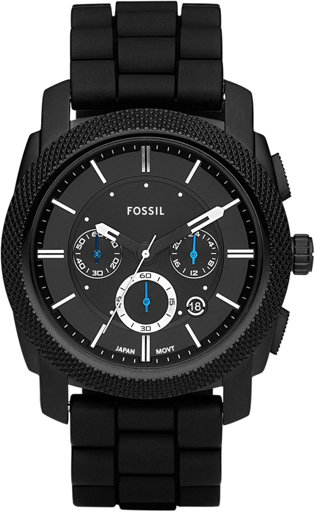 Fossil Men's Machine Quartz Stainless Steel and Silicone Chronograph Watch, Color: Black (Model: FS4487) - Black, Black Dial Chrono / 42mm