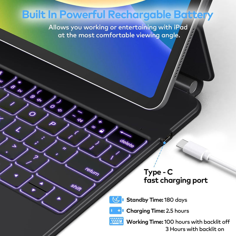 Funda con Teclado runelk para iPad Air 11" (M4/M3/M2) y Pro 11" - Negro Carbón