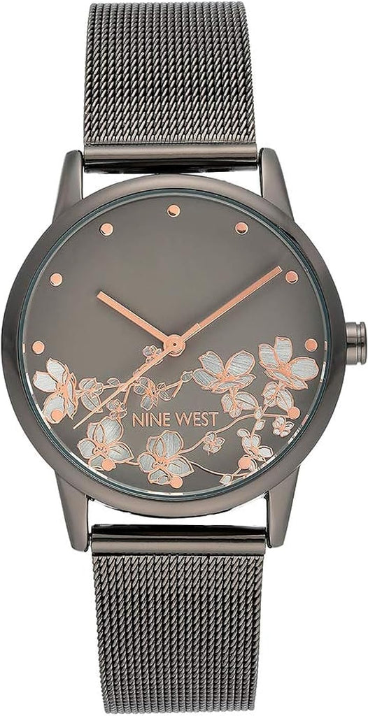 Nine West Women's Gunmetal and Silver-Tone Mesh Bracelet Watch, NW/2429FLGY - Silver/Gunmetal Grey