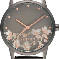 Nine West Women's Gunmetal and Silver-Tone Mesh Bracelet Watch, NW/2429FLGY - Silver/Gunmetal Grey