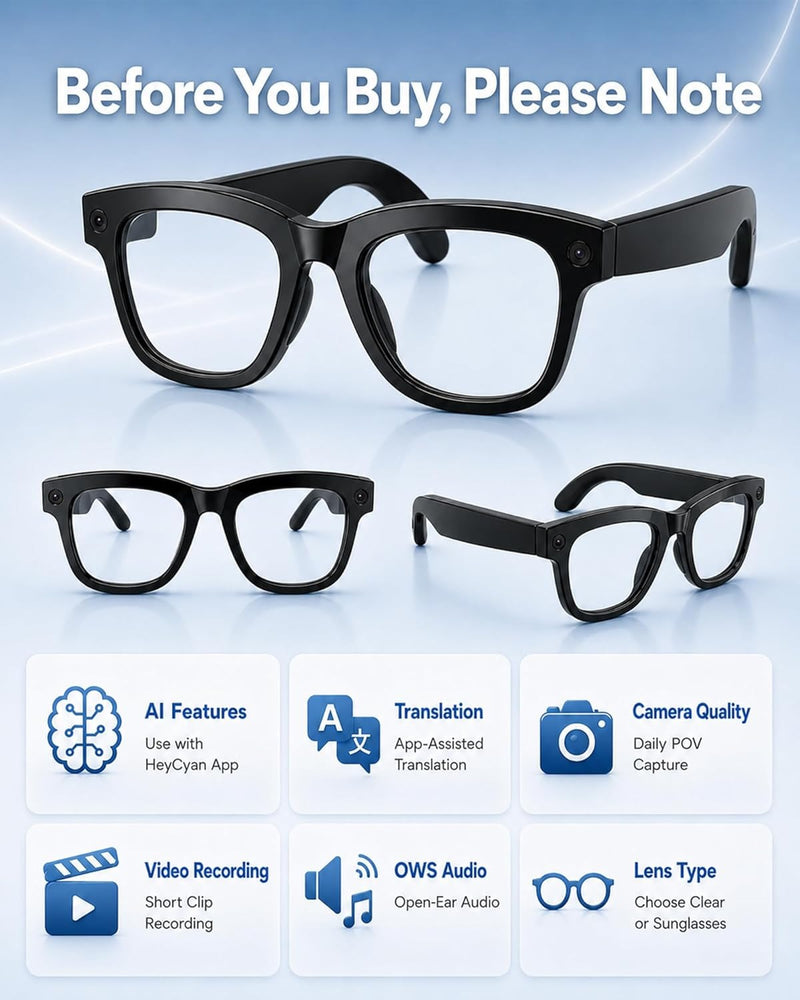 Coucur AI Smart Glasses with Camera,Bluetooth Camera Glasses for Men Women