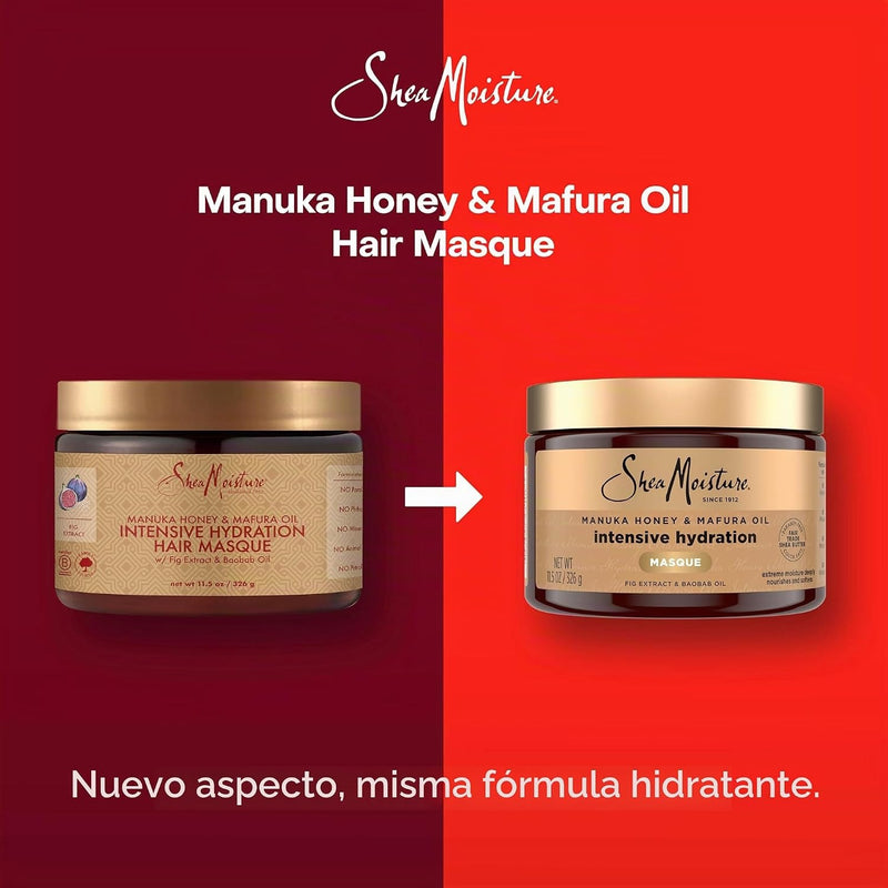 SheaMoisture Mascarilla de hidratación intensiva para el cabello, miel de manuka y aceite de mafura para cabello seco y dañado, tratamiento para el cabello profundo 11.5 oz
