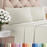 Full Size 4 Piece Sheet Set - Breathable & Cooling Sheets - Beige Stripes