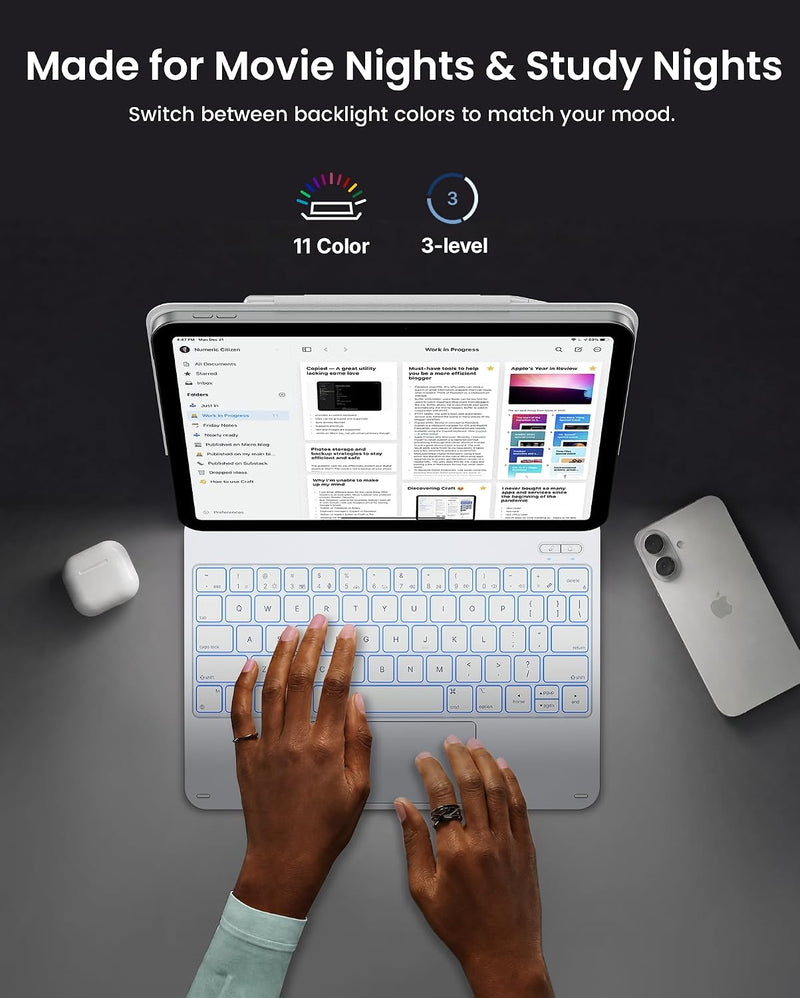 Funda con Teclado typecase Edge para iPad 11" (A16) / 10.ª Gen - Blanco Marfil