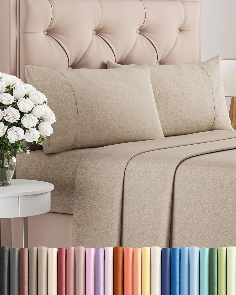 Cal King Size 4 Piece Sheet Set - Breathable & Cooling - Heathered Beige