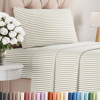 Twin Size 3 Piece Sheet Set - Breathable & Cooling Sheets - Beige Stripes