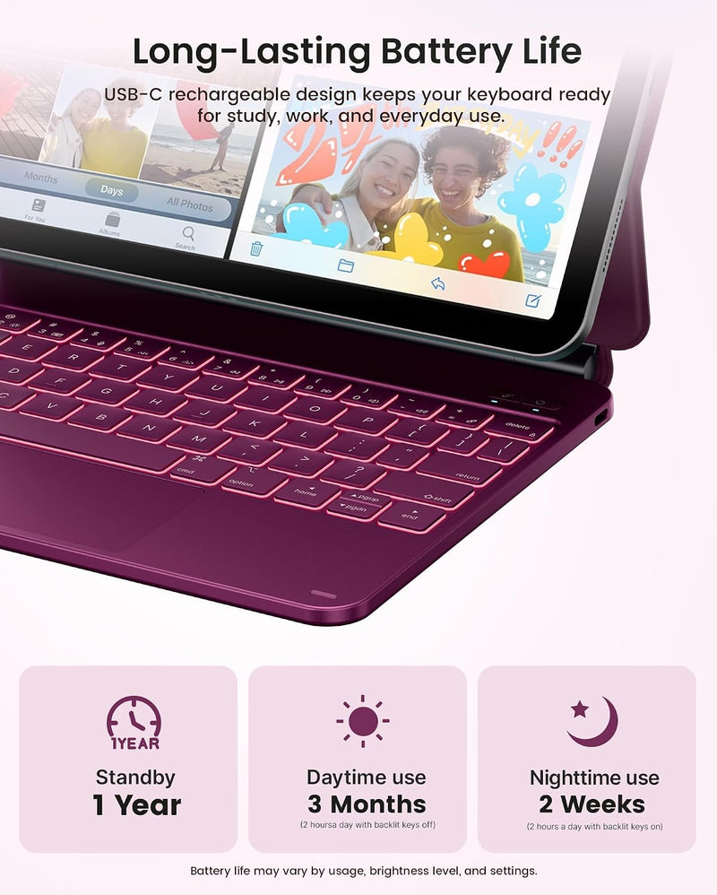 Funda con Teclado typecase Edge para iPad 11" (A16) / 10.ª Gen - Frambuesa