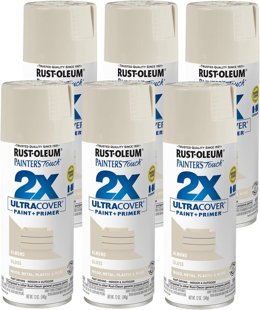 Rust-Oleum 334023-6PK Painter's Touch 2X Ultra Cover Spray Paint, 12 oz, Gloss Almond, 6 Pack
