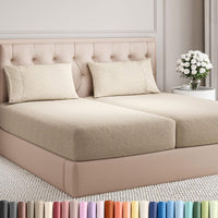 Split King Size 5 Piece Sheet Set - Breathable & Cooling - Heathered Beige