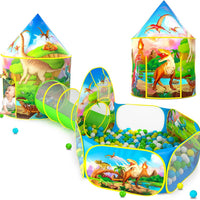 PigPigPen 3pc Dinosaur Play Tent for Kids, Baby Ball Pit, Crawl Tunnel, Castle Tents for Toddlers, Children Indoor & Out