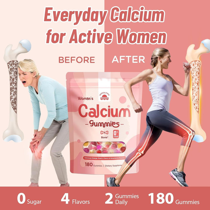 Nepeolithia Gomitas de calcio para mujer, 1500 mg de citrato de calcio con vitamina D3, K2, magnesio, zinc, boro y isoflavonas de soja, suplemento de calcio, vegano, cero azúcar, sabores mixtos de fru