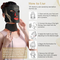 FOLOKE Terapia de luz roja para cara, máscara de terapia de luz LED, máscara y cuello, terapia de luz LED roja y NIR, longitud de onda para uso doméstico, trabajo, viajes, yoga, sueño