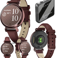 Wearable4U Garmin Lily 2 Classic - Dark Bronze with Mulberry Leather Band: Women Smartwatch w/contactless payments | Up to 5 Days Battery Life, Health & Fitness Tracker. 010-02839-03 Gift Bundle