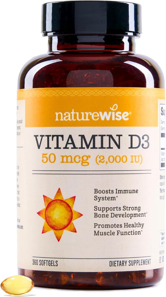 NatureWise Vitamin D3 2000IU Supplement, Immune Support, 360 Mini Softgels