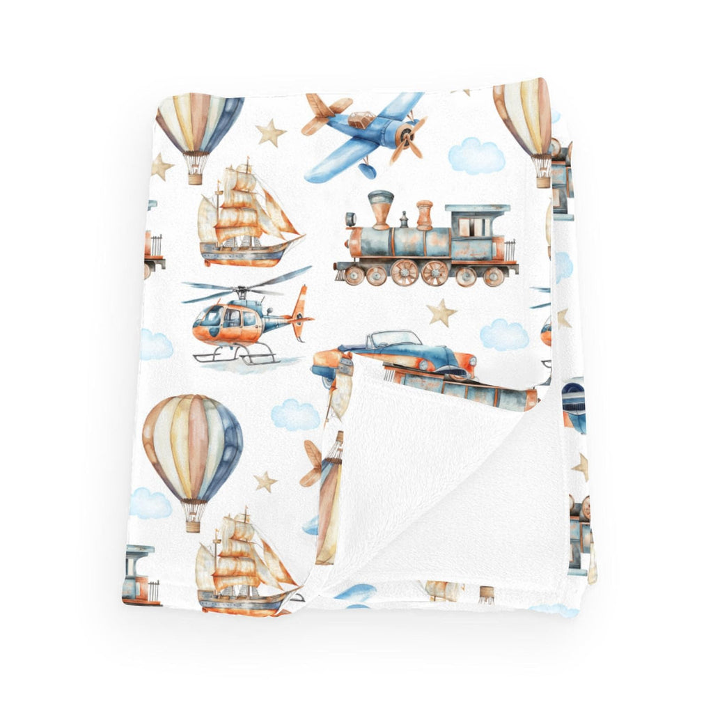 Wicbfdfv Cute Plane Train Ship Hot Air Balloon Baby Blanket for Boy Girl Vintage Car Boats Helicopter Bed Receiving Swaddle Transportation Vehicles Toddler Vehicles 30x40inch