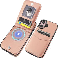 KIHUWEY for iPhone 16 Wallet Case Card Holder for MagSafe, Rose Gold