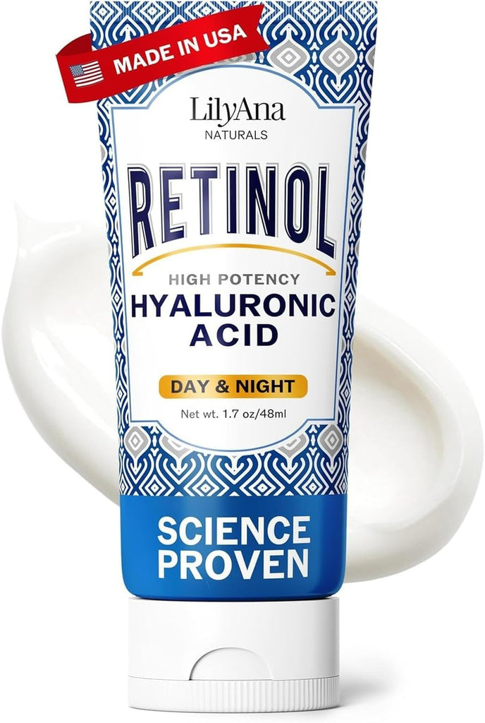 LilyAna Naturals Crema Facial Anti-Edad con Retinol para Mujeres – Crema para Arrugas y Cuello Reafirmante, Humectante de Retinol para Rostro con Ácido Hialurónico, Crema de Noche Hidratante para