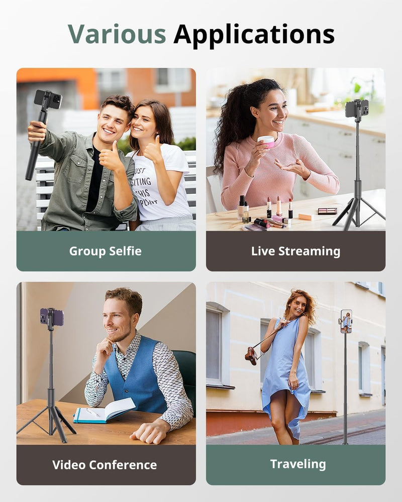 SENSYNE 68" Phone Tripod & Selfie Stick, Lightweight All in One Phone Tripod Integrated with Wireless Remote Compatible with All Cell Phones for Selfie/Video Recording/Photo/Live Stream/Vlog(Black)