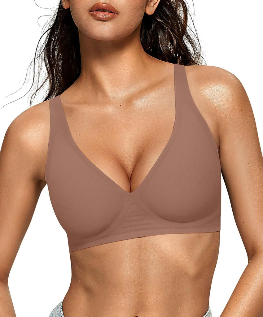 OEAK Womens Jelly Bras Wireless Deep V Comfy Push Up Tshirt Bras COF M+
