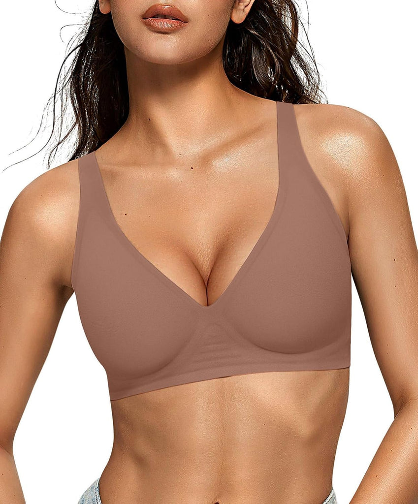 OEAK Womens Jelly Bras Wireless Deep V Comfy Push Up Tshirt Bras COF 3XL+