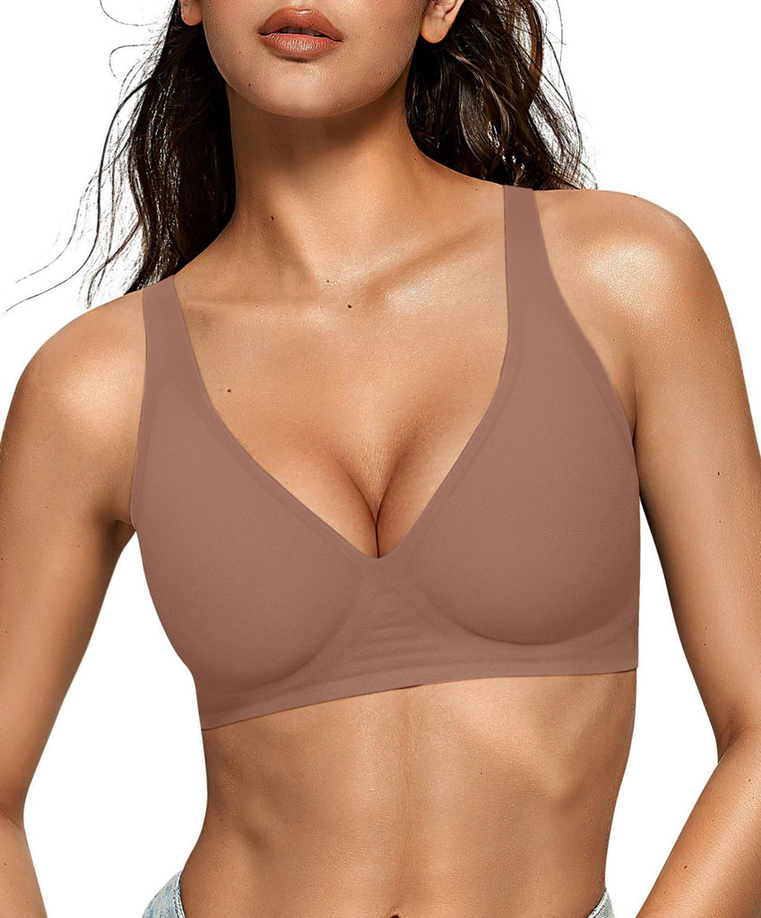OEAK Womens Jelly Bras Wireless Deep V Comfy Push Up Tshirt Bras COF L+