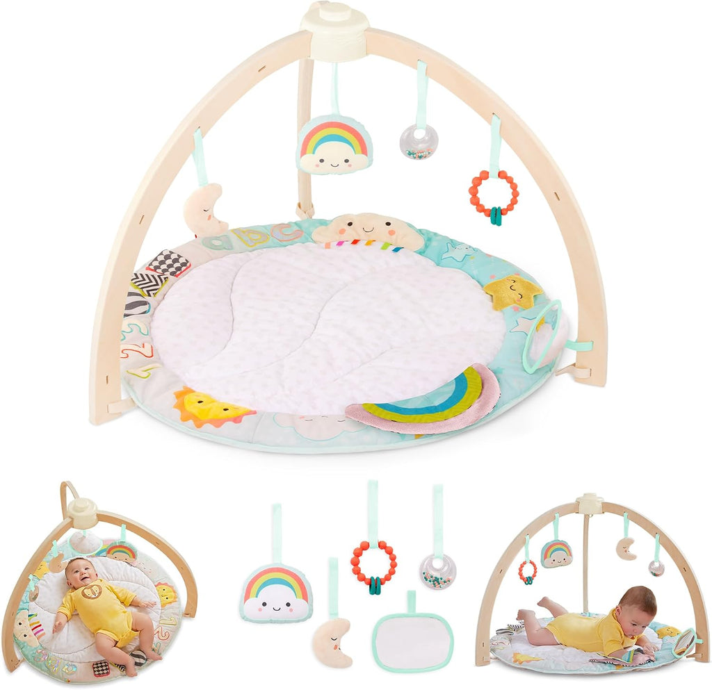 B. toys Wooden Baby Gym, Sunrise to Sunset Play Mat with Toys
