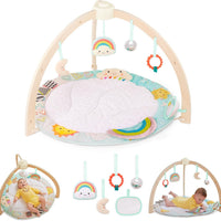 B. toys Wooden Baby Gym, Sunrise to Sunset Play Mat with Toys