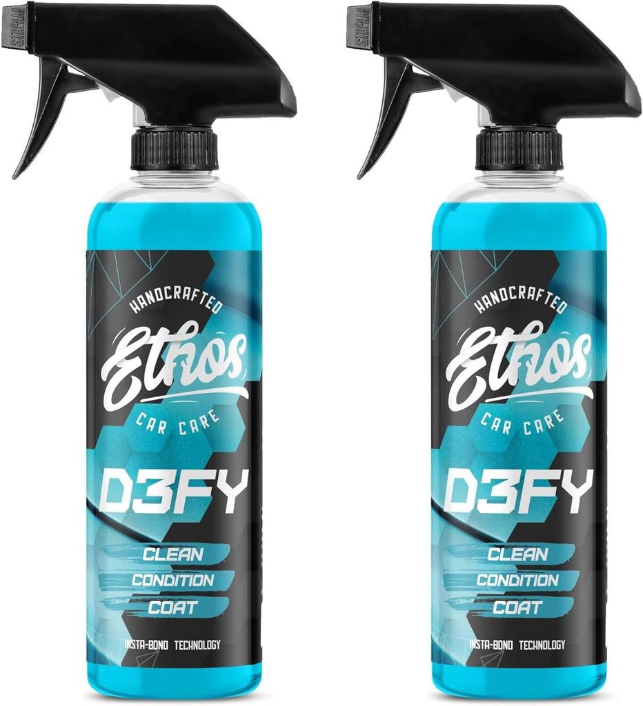 Ethos Defy - 3 in 1 Ceramic Coating - Waterless Car Wash Spray & Wax - Car Wax Spray Rnseless Wash - Hydrophobic Top Coa