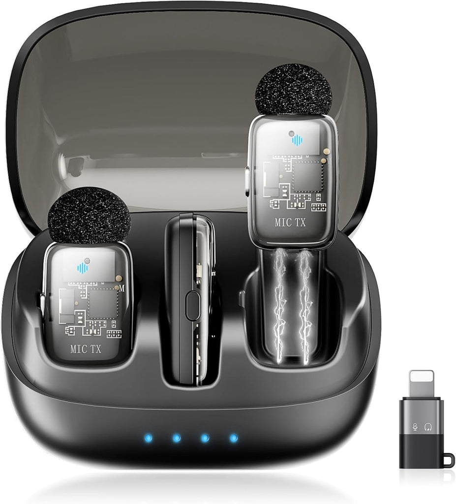 Wireless Lavalier Microphone for iPhone iPad Android with Charging Case,Lapel Mic with Noise Reduction,36H Battery Life,