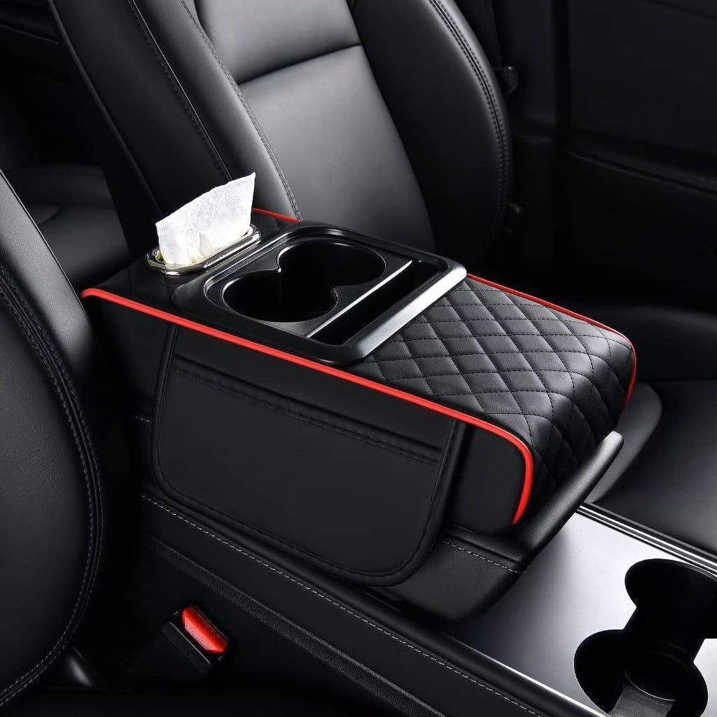BNMFFYU Car Armrest Cushion Fit for Solterra: Fuax Leather Center Console Cover with Cup Holder, 2 Storage Bags, Phone S
