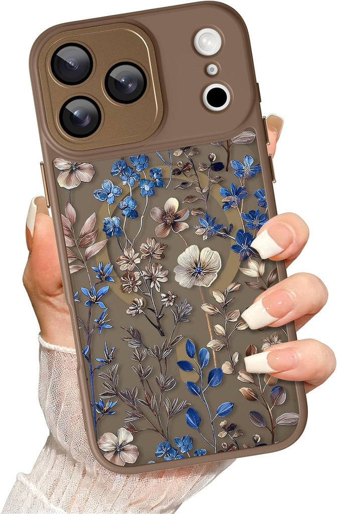 Mophinda for iPhone 17 Pro Case Vintage Floral Leaves Brown