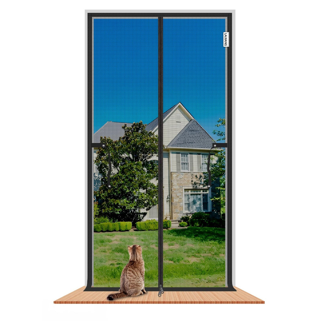 LAIJIANG Reinforced Cat Screen Door with Zipper Fits Openings 34x81''