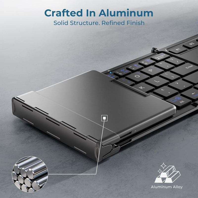 iClever BK08 Foldable Keyboard with Touchpad for Phone and Tablet, Gray