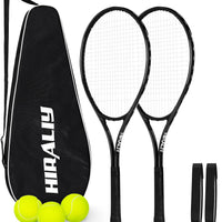 HIRALIY 27-Inch Tennis Rackets, 2 Pack with Balls, Overgrips and Bag, Black