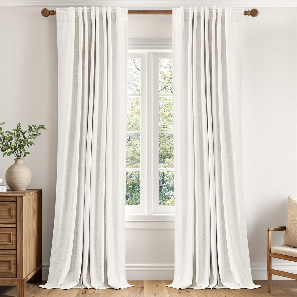 MIULEE 100% Blackout Linen Curtains for Bedroom 40W x 96L White 2 Panels