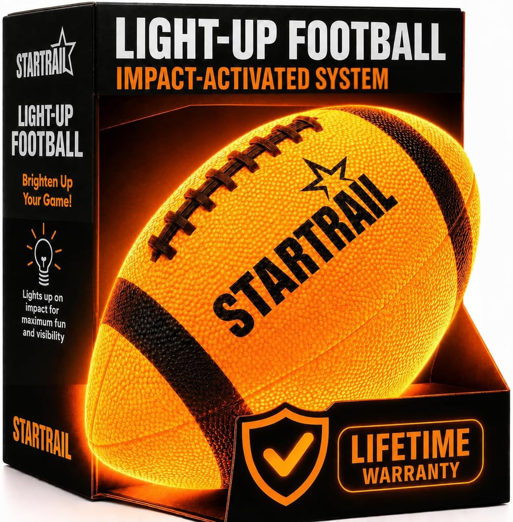 TOMLEON Glow in The Dark Football | Ultra-Bright Double LED Light-Up Football Size 6 with 3 Extra Batteries and Pump for