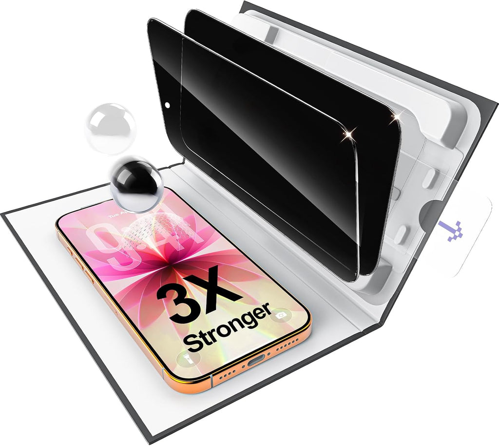ruwa Privacy Screen Protector for iPhone 15/16 6.1 inch [2-Pack] Anti-peep Tempered Glass witch Bubble&Dust Free Box,9H