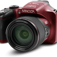 Minolta Pro Shot 20 Mega Pixel HD Digital Camera with 67x Optical Zoom, Full 1080p HD Video & 16GB SD Card (Red) (Renewe