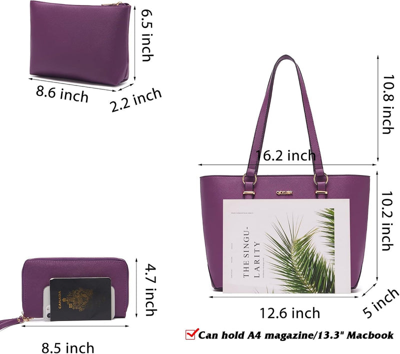 Qiyuer Women 13" Cute Tote Handbag Set Purses with RFID Wallet 3PCS