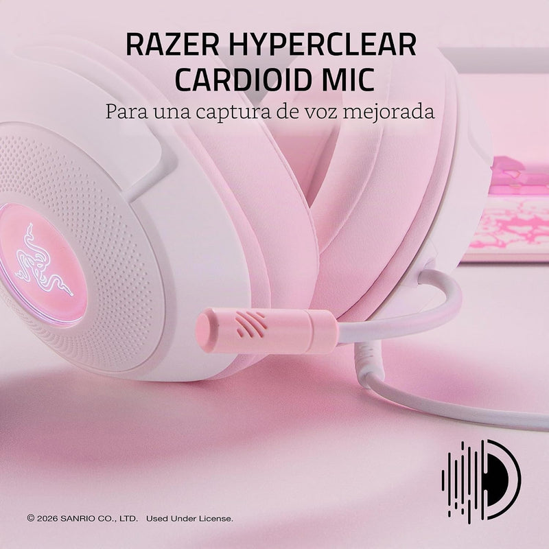 Razer Kraken Kitty V2 USB Wired Headset: Hello Kitty Ears - Chroma RGB Stream Reactive Lighting, HyperClear Cardioid Mic, 7.1 Surround Sound, Triforce 40mm Drivers - Hello Kitty Edition