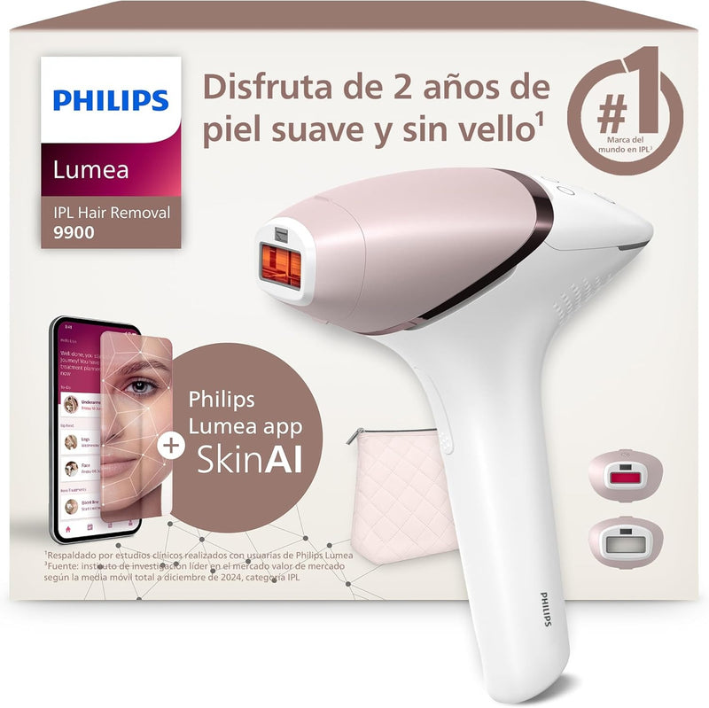 Philips Lumea Serie 9900, depiladora IPL con Inteligencia Artificial, tratamiento personalizado, 4 accesorios para el cuerpo, la cara, la zona del bikini y las axilas, con cable y sin cable, BRI951/00